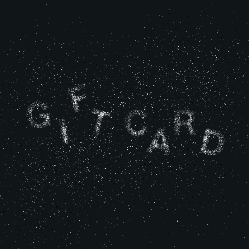 PureTi e-gift card artwork with the words Gift Card in sparkling particles on a black background