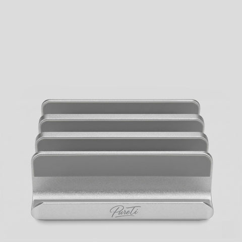 Aluminium cutting board stand with "PureTi" logo