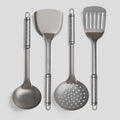 Set of four PureTi titanium kitchen utensils on a light gray background